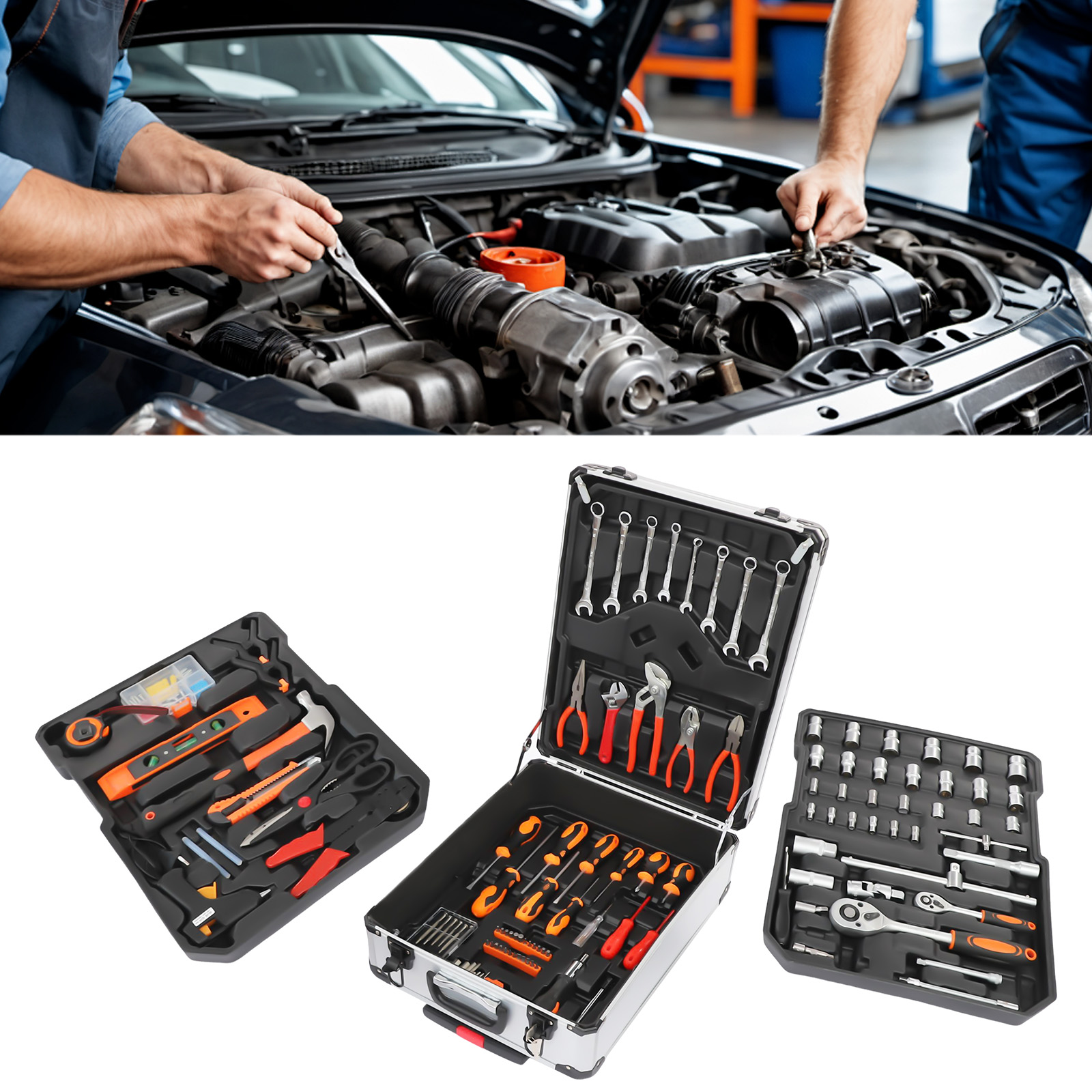 Hand Tools Maintenance Workshop - 187-teiliges Autoreparatur-Werkzeugset aus Kohlenstoffstahl, Verchromtes Mechaniker-Werkzeugset