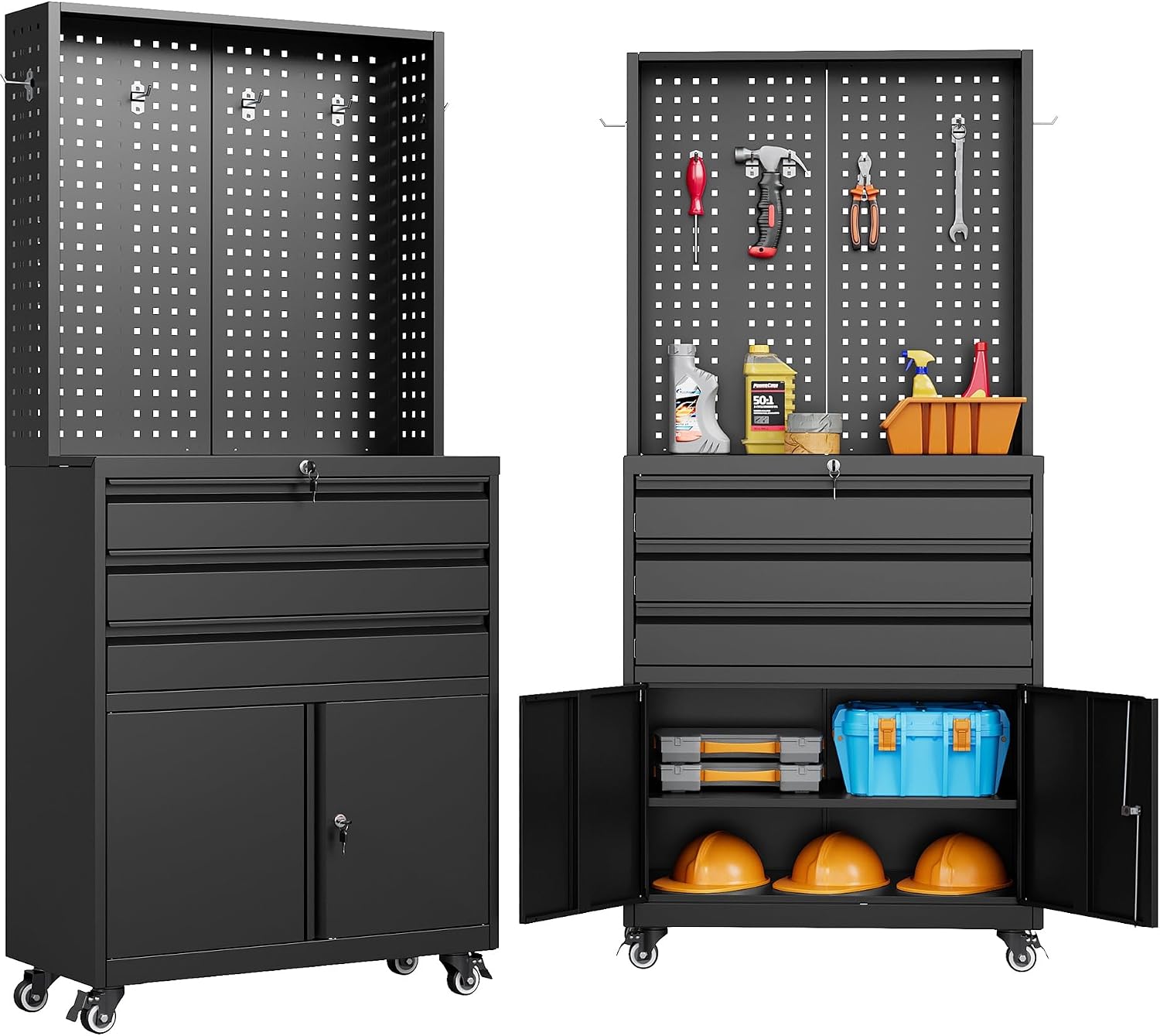Workshop Tools Shelf - 71x31,5x15,8 Zoll Schwarzer Rollbarer Metall-Aufbewahrungsschrank mit