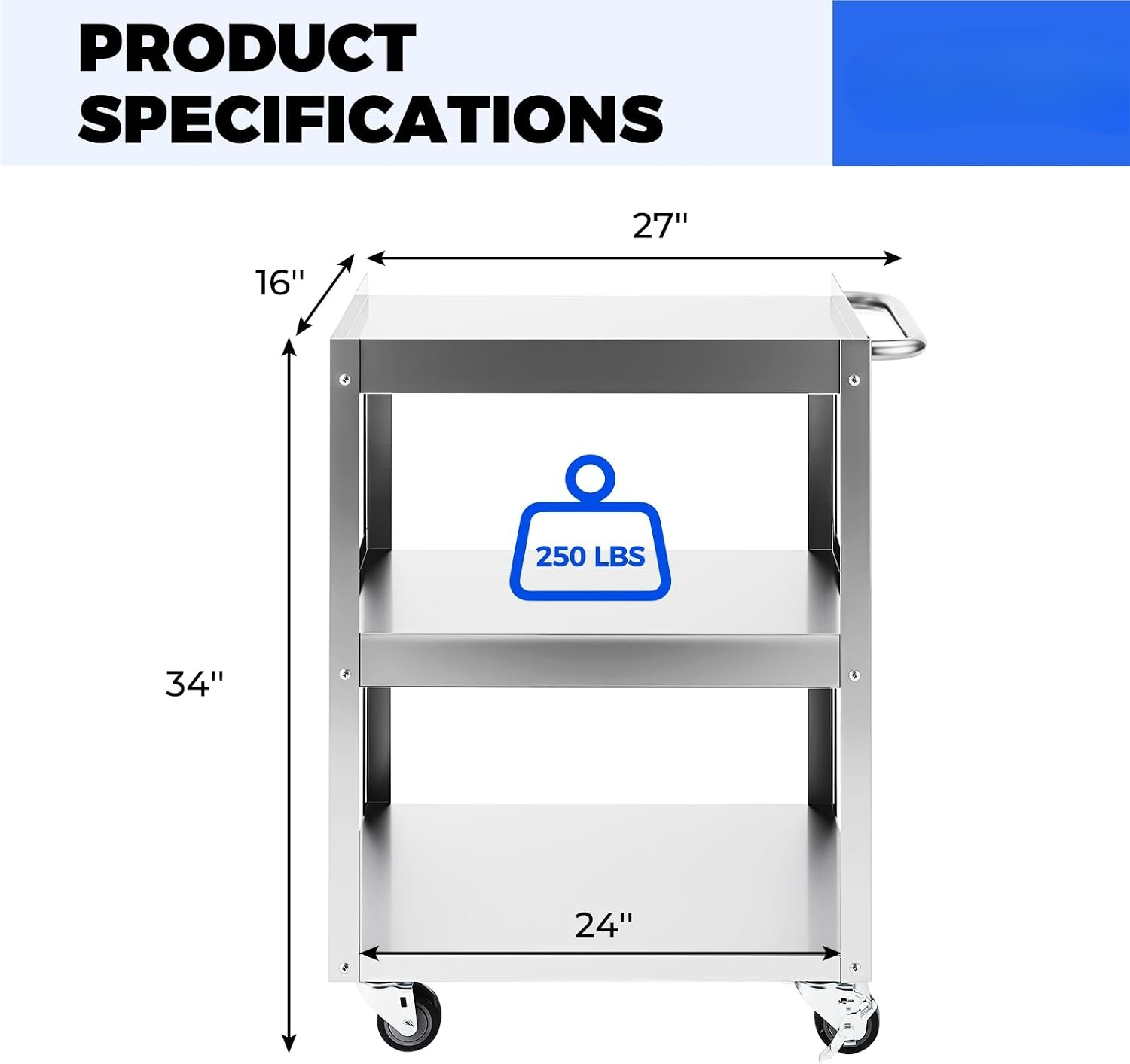 3-stöckiger Edelstahl-Rollwage – Workshop Tools Shelf Bewertung und Preis