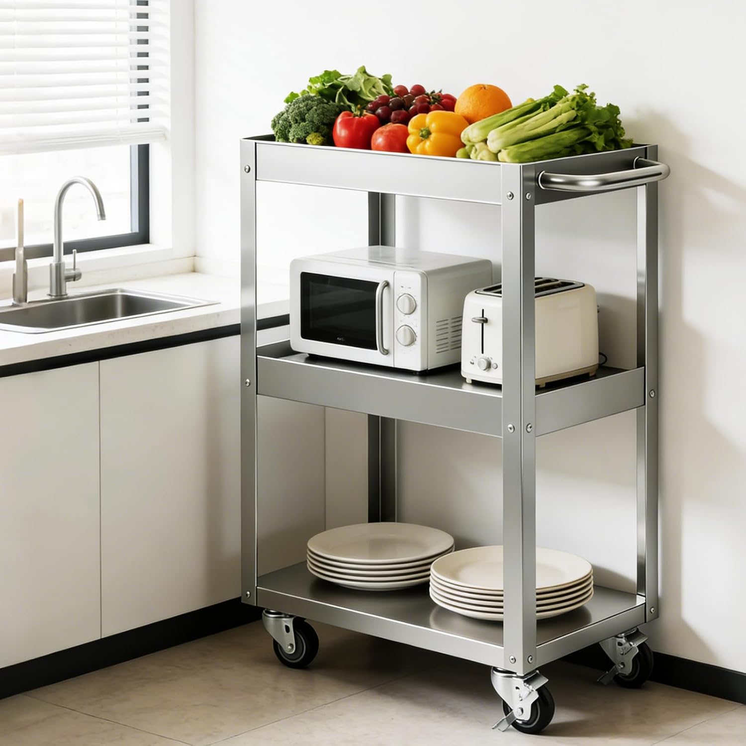 3-stöckiger Edelstahl-Rollwage – Workshop Tools Shelf Bewertung und Preis